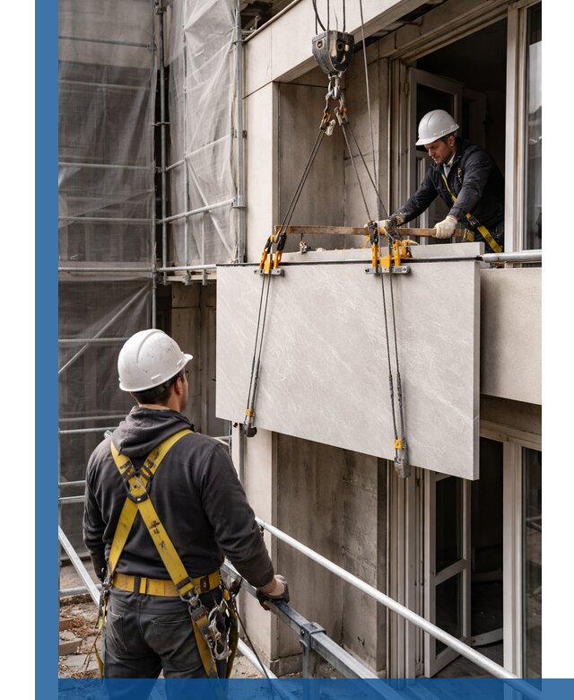 Подъем керамогранита на этаж в Каспийске грузчиками и техникой