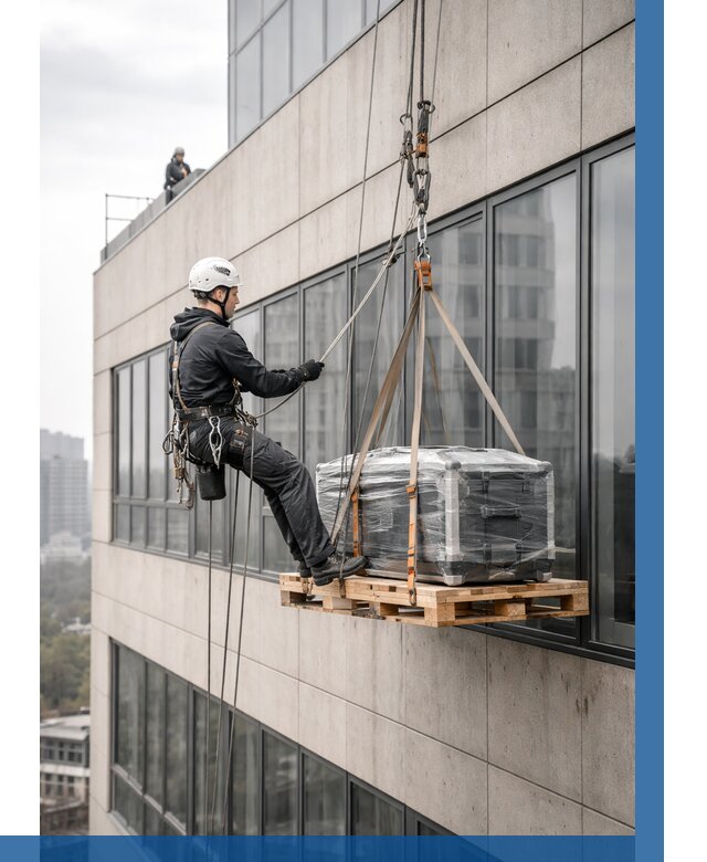 Спуск груза по фасаду в Каспийске от 3563 р. | ВЫСОТНИК-Ксп