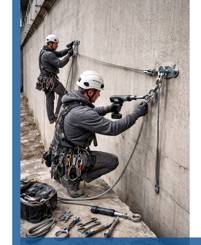 Монтаж анкерных линий высотной безопасности в Каспийске