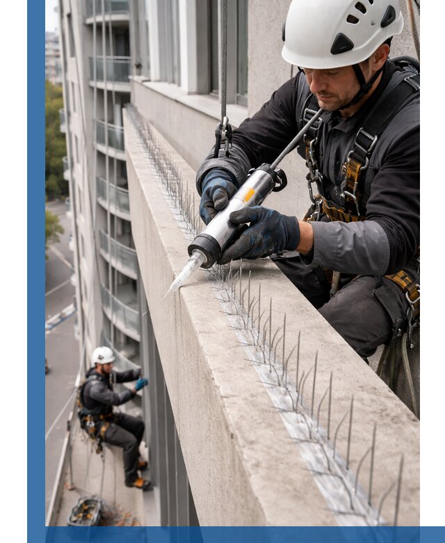 Установка шипов от птиц на фасадах и кровлях в Каспийске